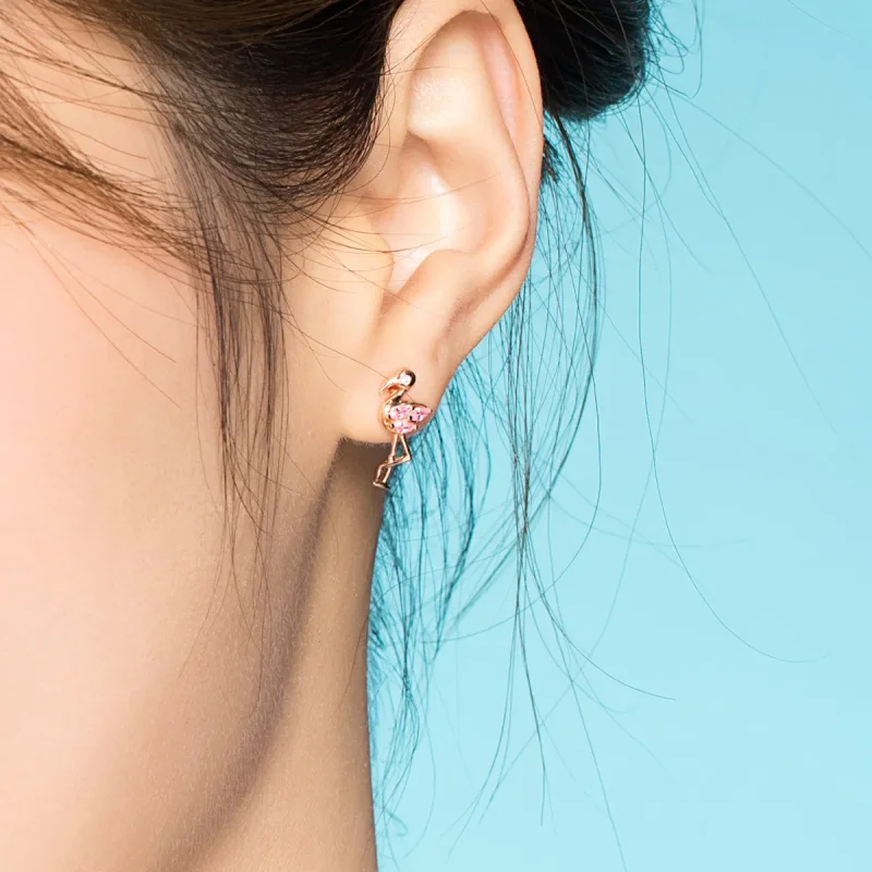 (imagine pentru) Cercei Tip Pandora cu Flamingo din aur rose - BSE120 - Vizualizare 6