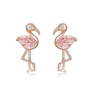 (imagine pentru) Cercei Tip Pandora cu Flamingo din aur rose - BSE120