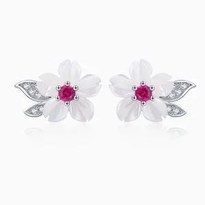 (imagine pentru) Cercei Tip Pandora cu floare de cires din argint - BSE055