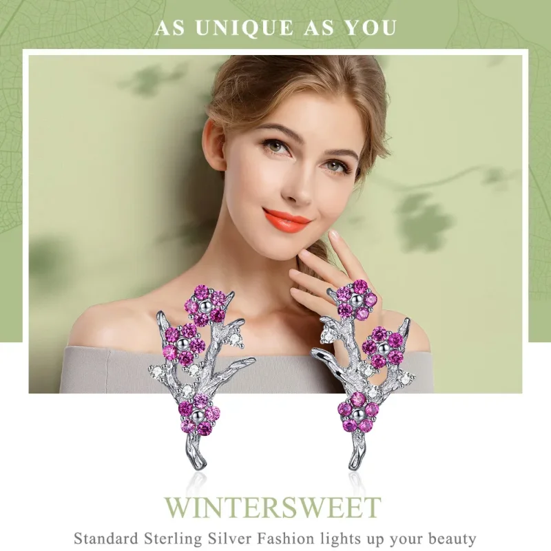 (imagine pentru) Cercei Tip Pandora cu Floare de piersic din argint - BSE040 - Vizualizare 6