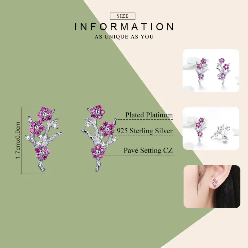 (imagine pentru) Cercei Tip Pandora cu Floare de piersic din argint - BSE040 - Vizualizare 7