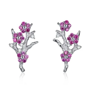 (imagine pentru) Cercei Tip Pandora cu Floare de piersic din argint - BSE040