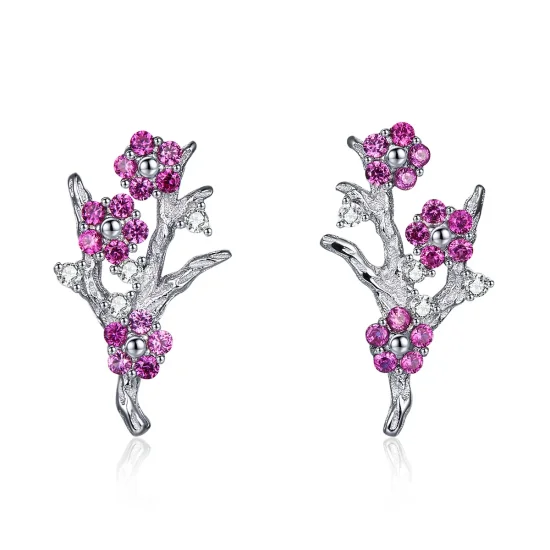 (imagine pentru) Cercei Tip Pandora cu Floare de piersic din argint - BSE040