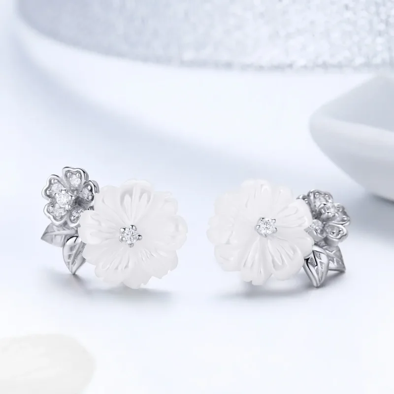 (imagine pentru) Cercei Tip Pandora cu Floare Shell din argint - BSE008 - Vizualizare 2