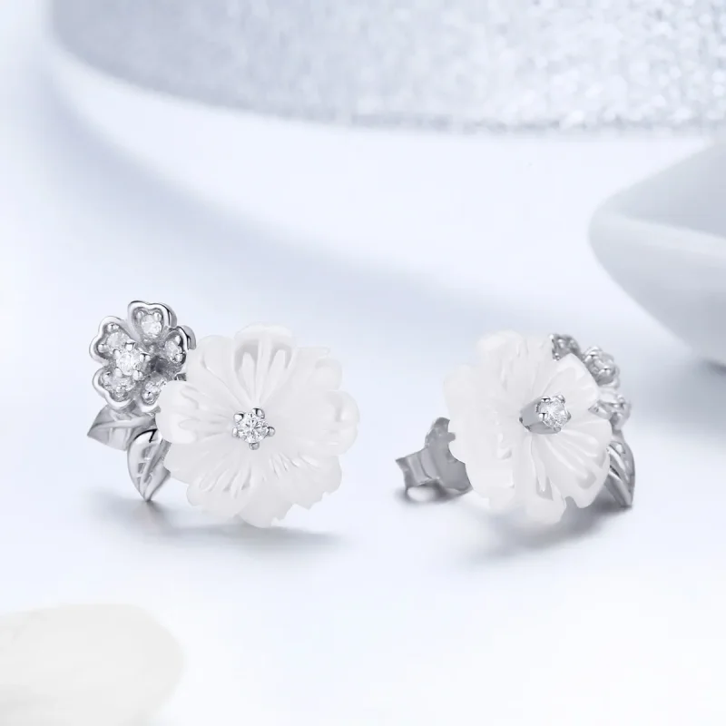 (imagine pentru) Cercei Tip Pandora cu Floare Shell din argint - BSE008 - Vizualizare 3