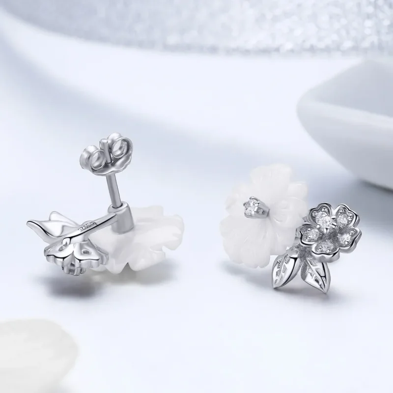 (imagine pentru) Cercei Tip Pandora cu Floare Shell din argint - BSE008 - Vizualizare 4