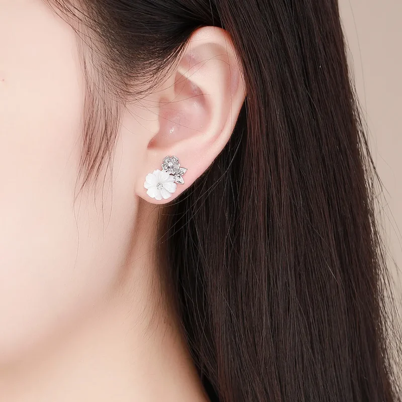 (imagine pentru) Cercei Tip Pandora cu Floare Shell din argint - BSE008 - Vizualizare 5