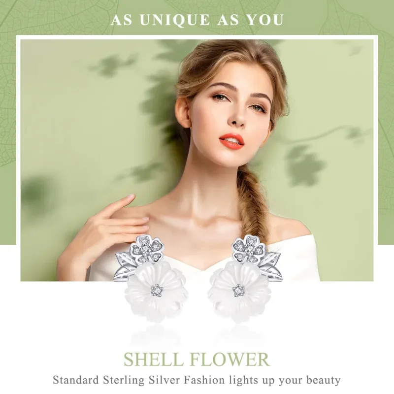 (imagine pentru) Cercei Tip Pandora cu Floare Shell din argint - BSE008 - Vizualizare 6