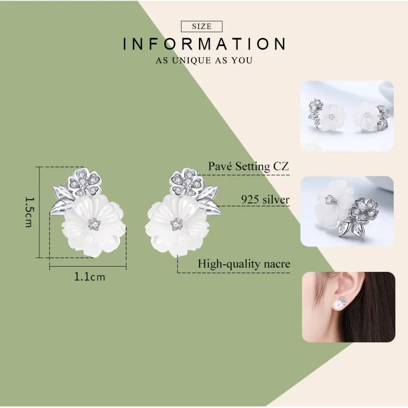 (imagine pentru) Cercei Tip Pandora cu Floare Shell din argint - BSE008 - Vizualizare 7