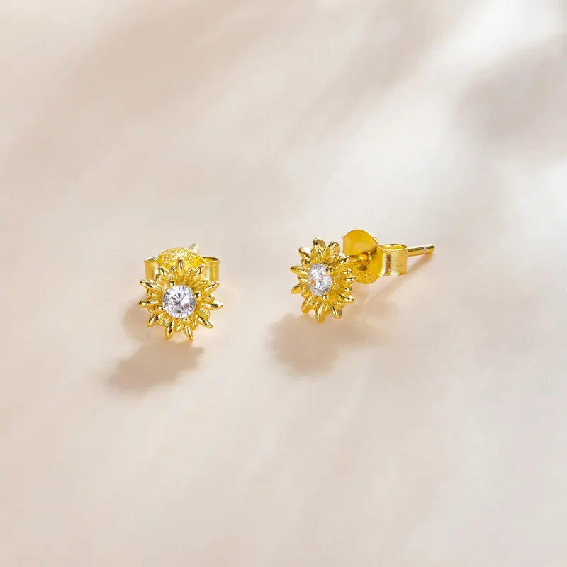 (imagine pentru) Cercei Tip Pandora cu Floarea soarelui placat cu aur de 14 k - SCE1057 - Vizualizare 2