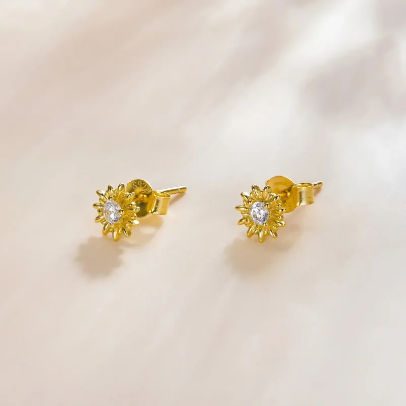 (imagine pentru) Cercei Tip Pandora cu Floarea soarelui placat cu aur de 14 k - SCE1057 - Vizualizare 3