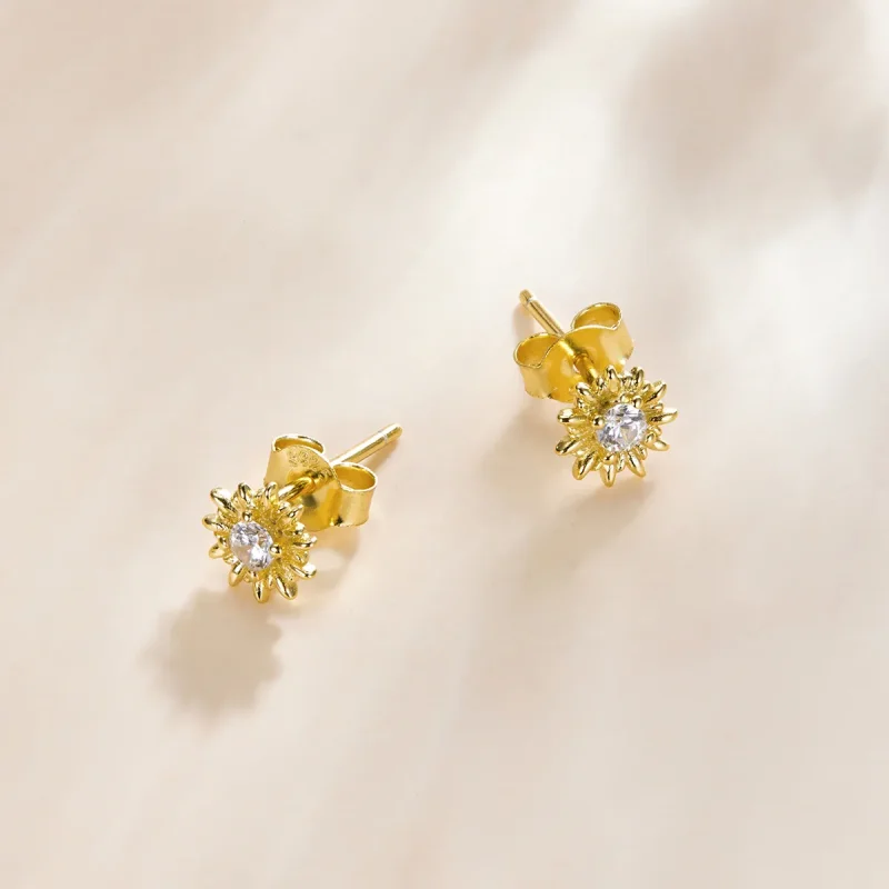 (imagine pentru) Cercei Tip Pandora cu Floarea soarelui placat cu aur de 14 k - SCE1057 - Vizualizare 4
