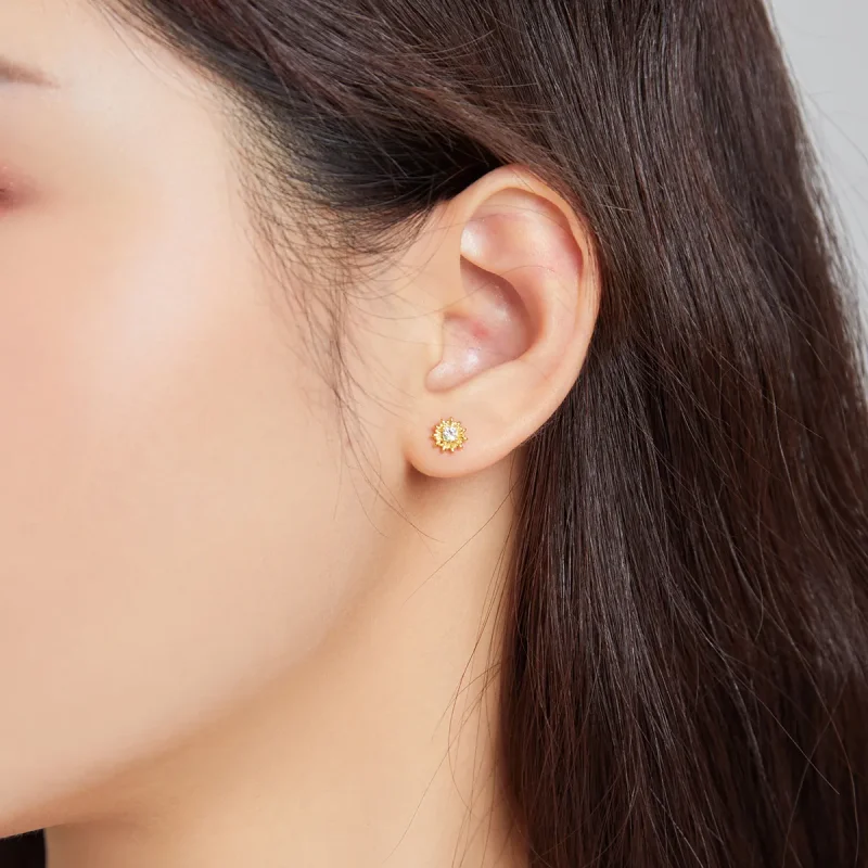 (imagine pentru) Cercei Tip Pandora cu Floarea soarelui placat cu aur de 14 k - SCE1057 - Vizualizare 6