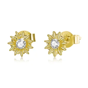 (imagine pentru) Cercei Tip Pandora cu Floarea soarelui placat cu aur de 14 k - SCE1057