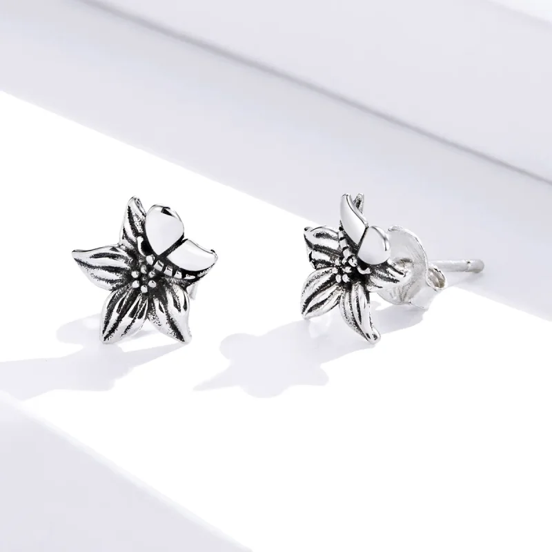 (imagine pentru) Cercei Tip Pandora cu Flori de dragoste fluture din argint - SCE887 - Vizualizare 2
