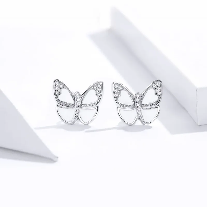 (imagine pentru) Cercei Tip Pandora cu Fluture alb din argint - SCE876 - Vizualizare 2