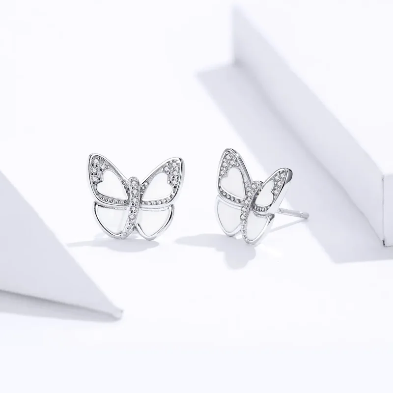 (imagine pentru) Cercei Tip Pandora cu Fluture alb din argint - SCE876 - Vizualizare 3