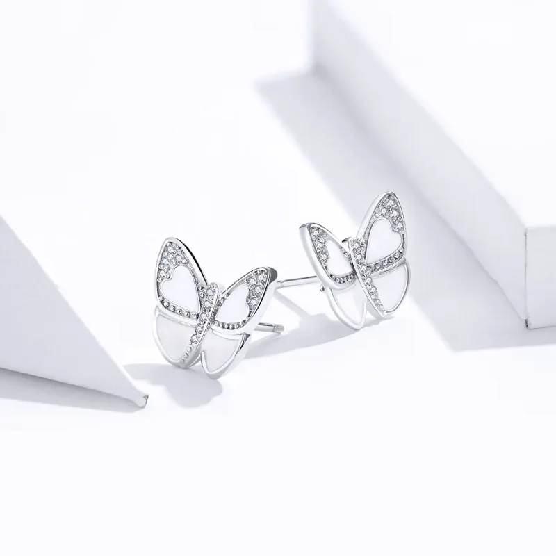 (imagine pentru) Cercei Tip Pandora cu Fluture alb din argint - SCE876 - Vizualizare 4