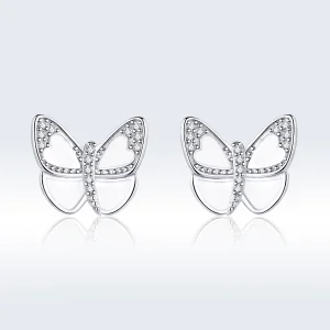 (imagine pentru) Cercei Tip Pandora cu Fluture alb din argint - SCE876