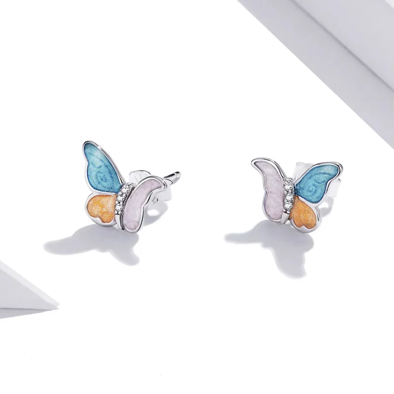 (imagine pentru) Cercei Tip Pandora cu Fluture Cu Trei Culori din argint - SCE1156 - Vizualizare 2
