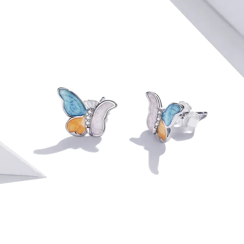 (imagine pentru) Cercei Tip Pandora cu Fluture Cu Trei Culori din argint - SCE1156 - Vizualizare 3