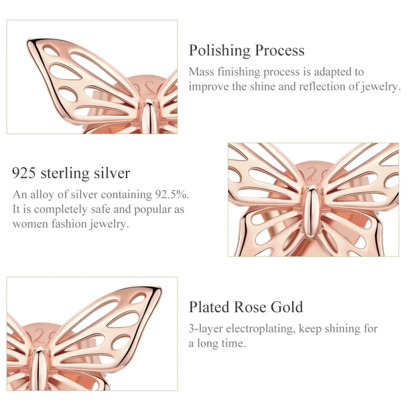 (imagine pentru) Cercei Tip Pandora cu Fluture din aur rose - SCE452-C - Vizualizare 3