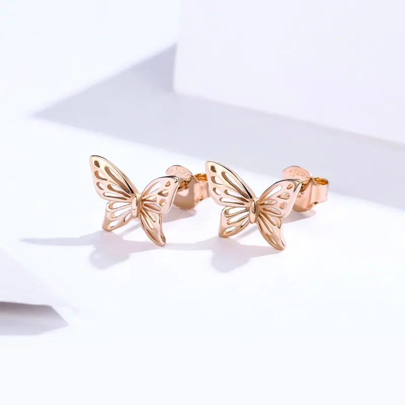 (imagine pentru) Cercei Tip Pandora cu Fluture din aur rose - SCE452-C - Vizualizare 2