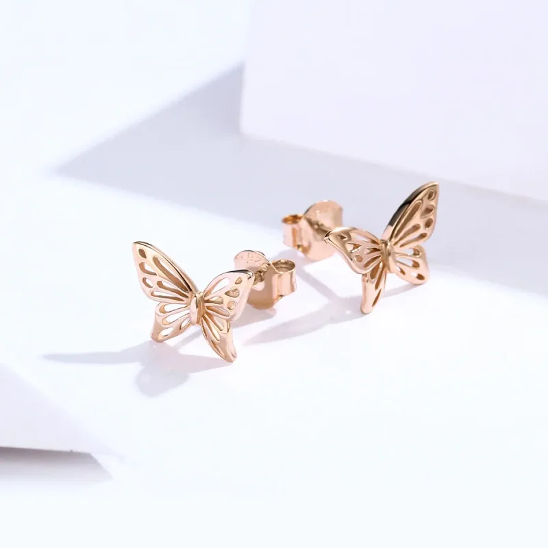 (imagine pentru) Cercei Tip Pandora cu Fluture din aur rose - SCE452-C - Vizualizare 4