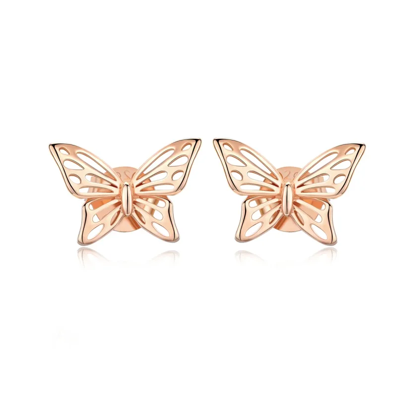 (imagine pentru) Cercei Tip Pandora cu Fluture din aur rose - SCE452-C