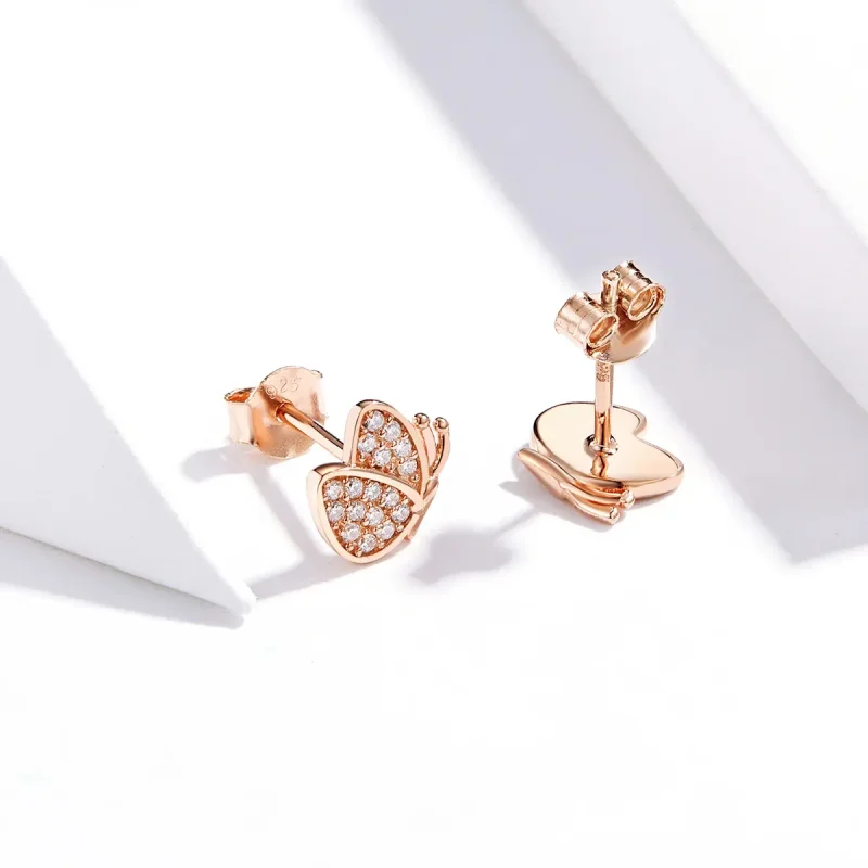 (imagine pentru) Cercei Tip Pandora cu Fluture din aur rose - SCE776 - Vizualizare 2