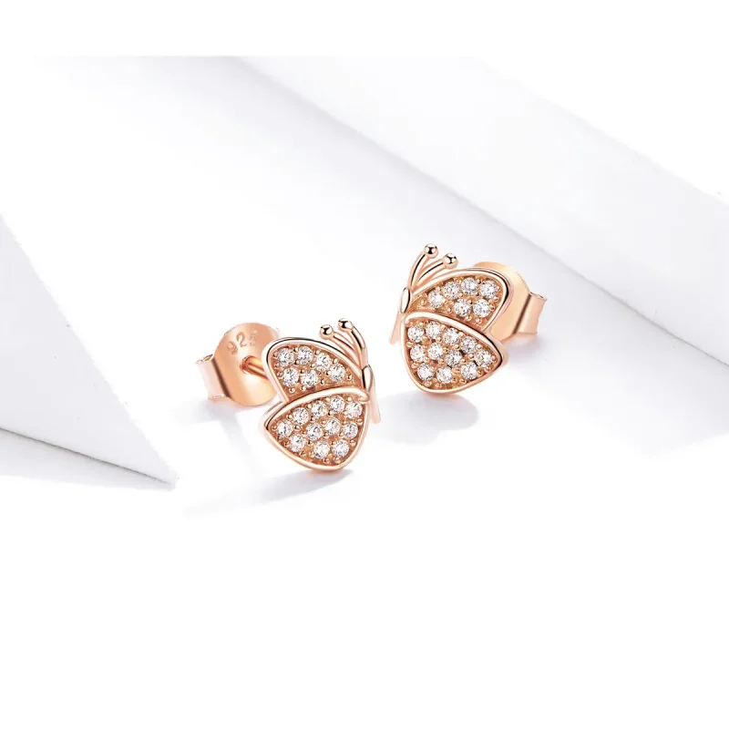 (imagine pentru) Cercei Tip Pandora cu Fluture din aur rose - SCE776 - Vizualizare 3
