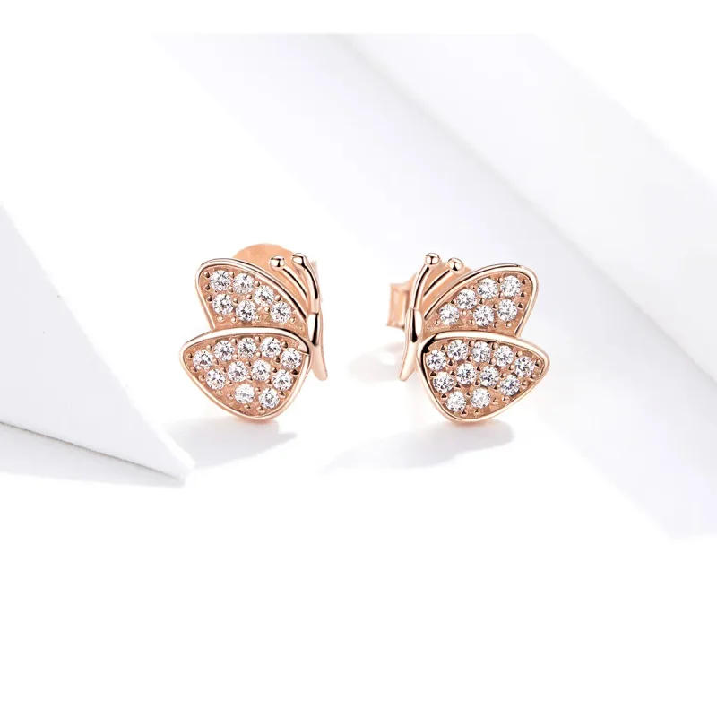 (imagine pentru) Cercei Tip Pandora cu Fluture din aur rose - SCE776 - Vizualizare 4