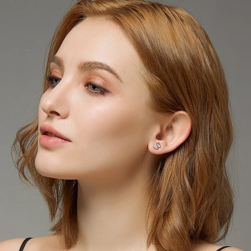 (imagine pentru) Cercei Tip Pandora cu Fluture din aur rose - SCE776 - Vizualizare 6