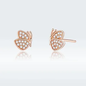 (imagine pentru) Cercei Tip Pandora cu Fluture din aur rose - SCE776
