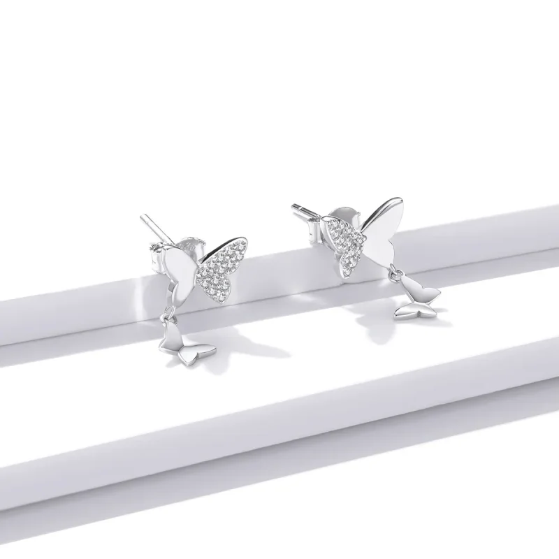 (imagine pentru) Cercei Tip Pandora cu Fluture Dragoste din argint - SCE1017 - Vizualizare 3