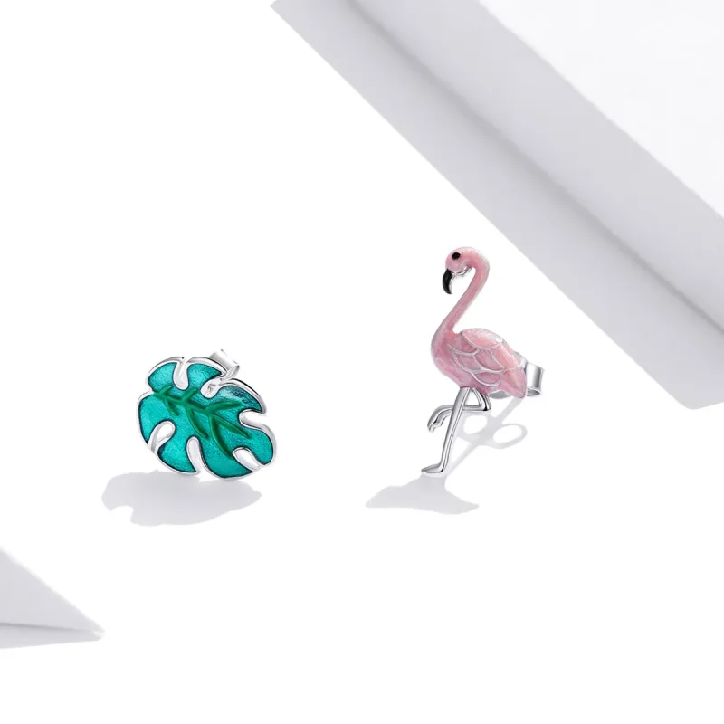 (imagine pentru) Cercei Tip Pandora cu Frunze și flamingo din argint - SCE1124 - Vizualizare 2