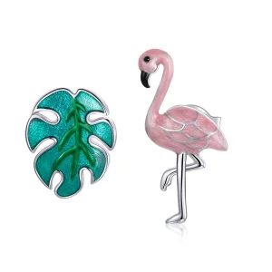 (imagine pentru) Cercei Tip Pandora cu Frunze și flamingo din argint - SCE1124