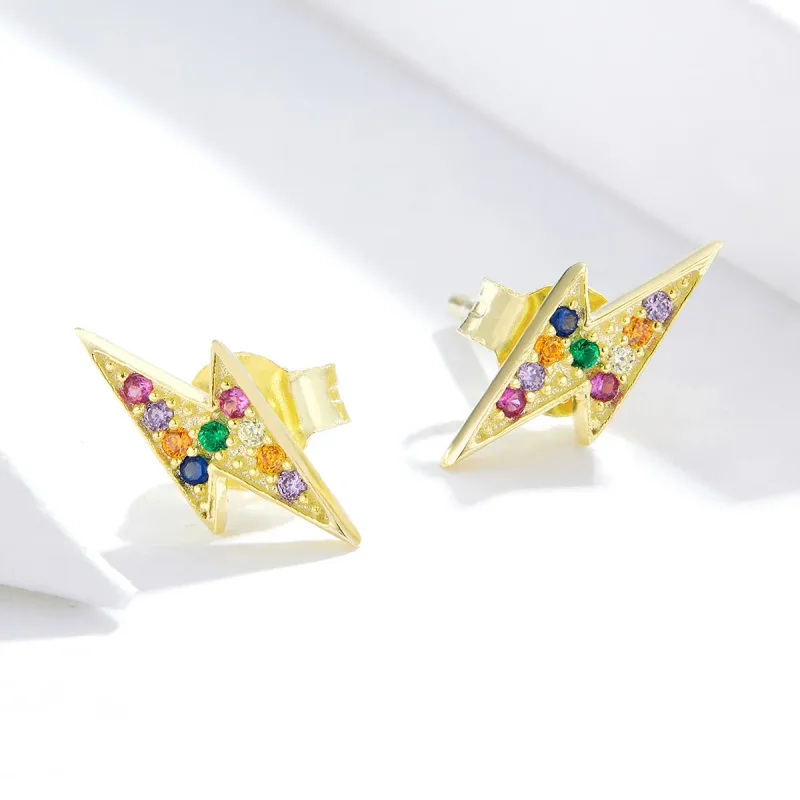 (imagine pentru) Cercei Tip Pandora cu Fulger placat cu aur de 14 k - SCE806 - Vizualizare 2