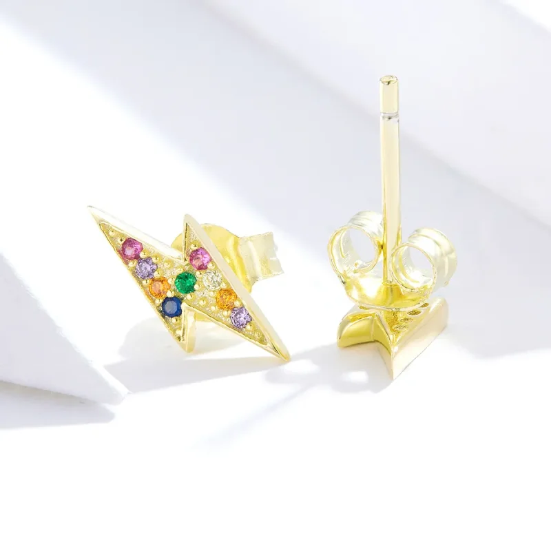 (imagine pentru) Cercei Tip Pandora cu Fulger placat cu aur de 14 k - SCE806 - Vizualizare 3
