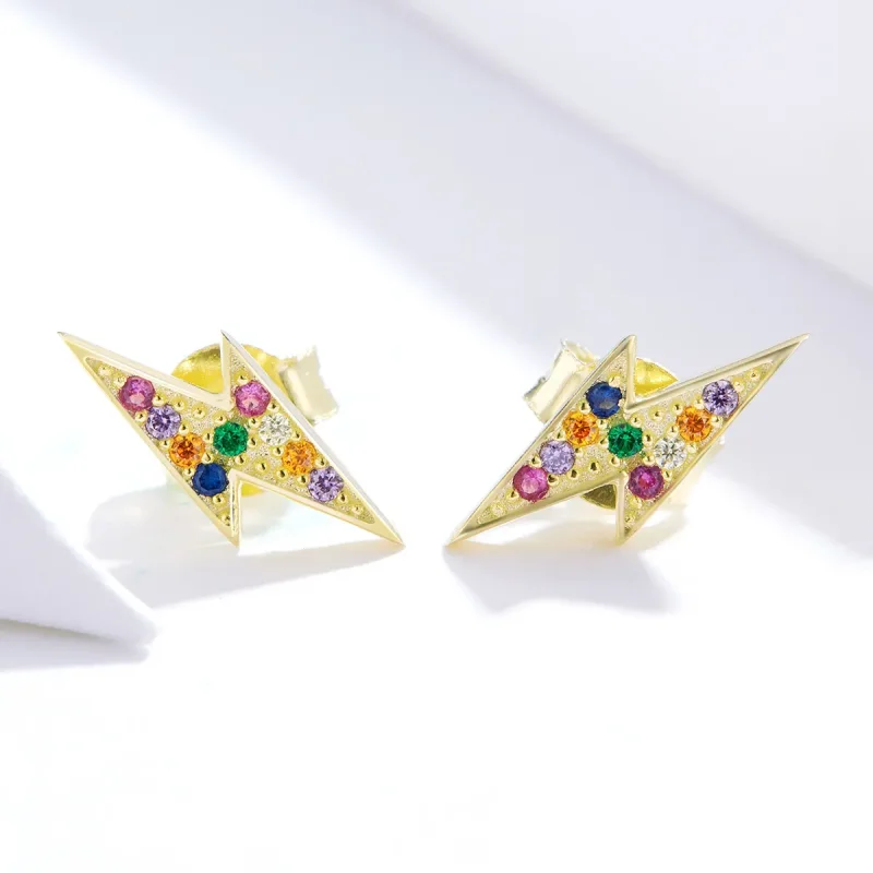 (imagine pentru) Cercei Tip Pandora cu Fulger placat cu aur de 14 k - SCE806 - Vizualizare 4
