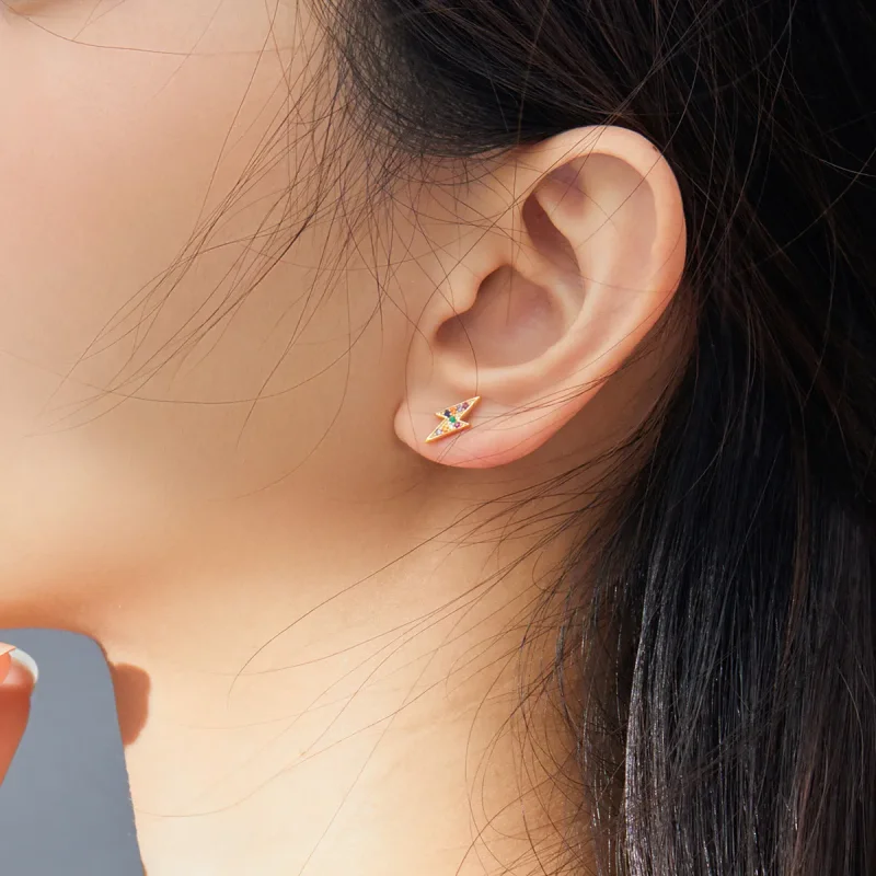 (imagine pentru) Cercei Tip Pandora cu Fulger placat cu aur de 14 k - SCE806 - Vizualizare 6