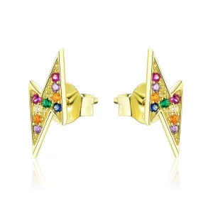 (imagine pentru) Cercei Tip Pandora cu Fulger placat cu aur de 14 k - SCE806