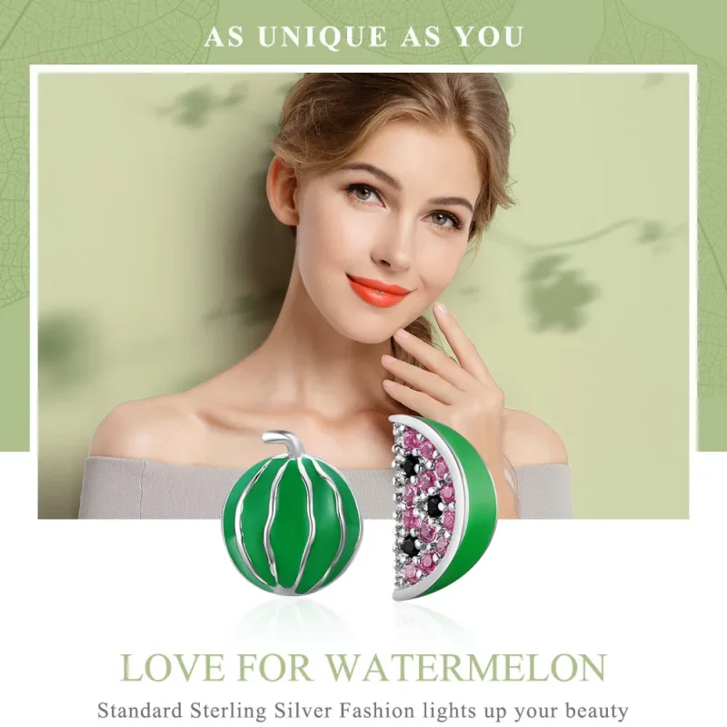 (imagine pentru) Cercei Tip Pandora cu Iubire de pepene verde din argint - SCE105 - Vizualizare 2