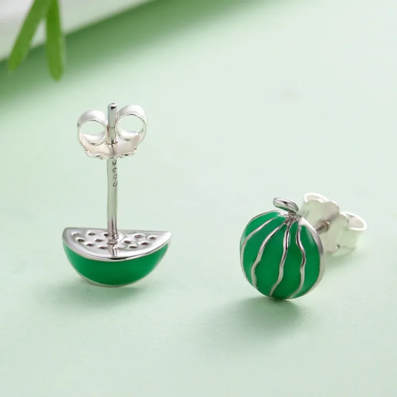 (imagine pentru) Cercei Tip Pandora cu Iubire de pepene verde din argint - SCE105 - Vizualizare 4