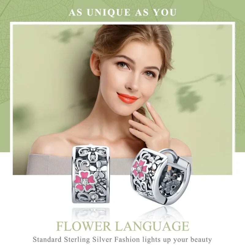 (imagine pentru) Cercei Tip Pandora cu Limbajul florilor din argint - SCE541 - Vizualizare 2