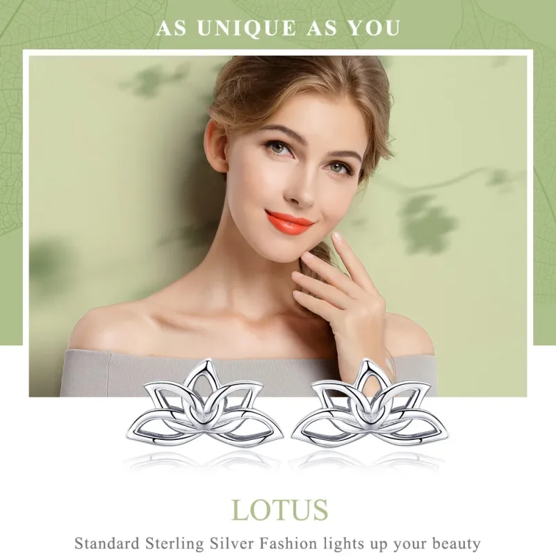 (imagine pentru) Cercei Tip Pandora cu Lotus proaspăt din argint - BSE024 - Vizualizare 6