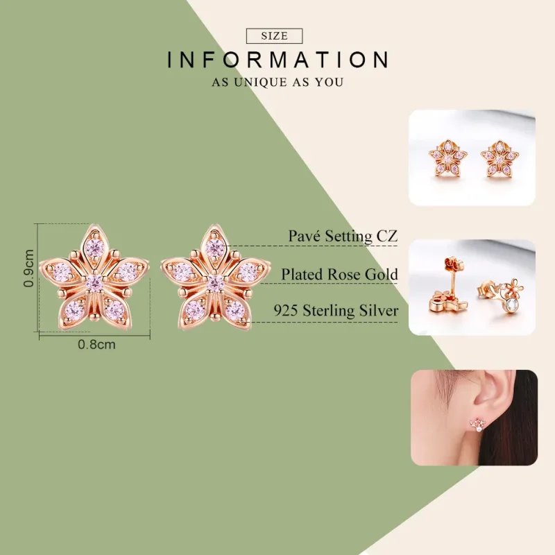 (imagine pentru) Cercei Tip Pandora cu Margareta roz din aur rose - BSE034 - Vizualizare 7