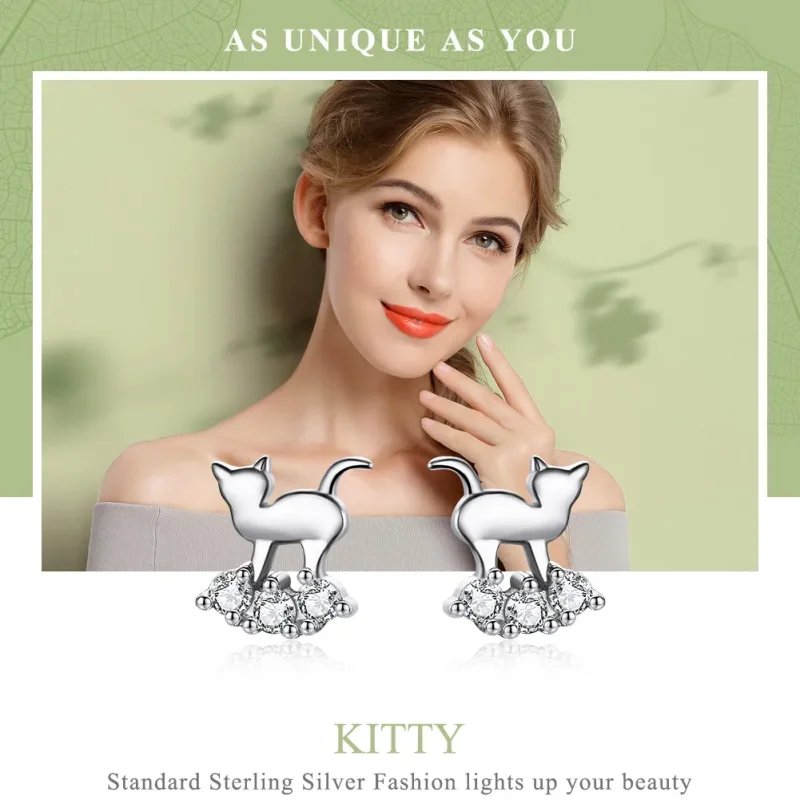 (imagine pentru) Cercei Tip Pandora cu Meow Star din argint - SCE537 - Vizualizare 2