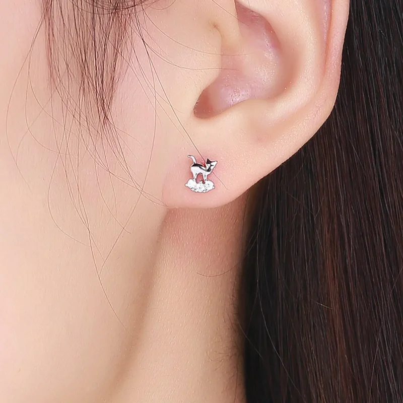 (imagine pentru) Cercei Tip Pandora cu Meow Star din argint - SCE537 - Vizualizare 4
