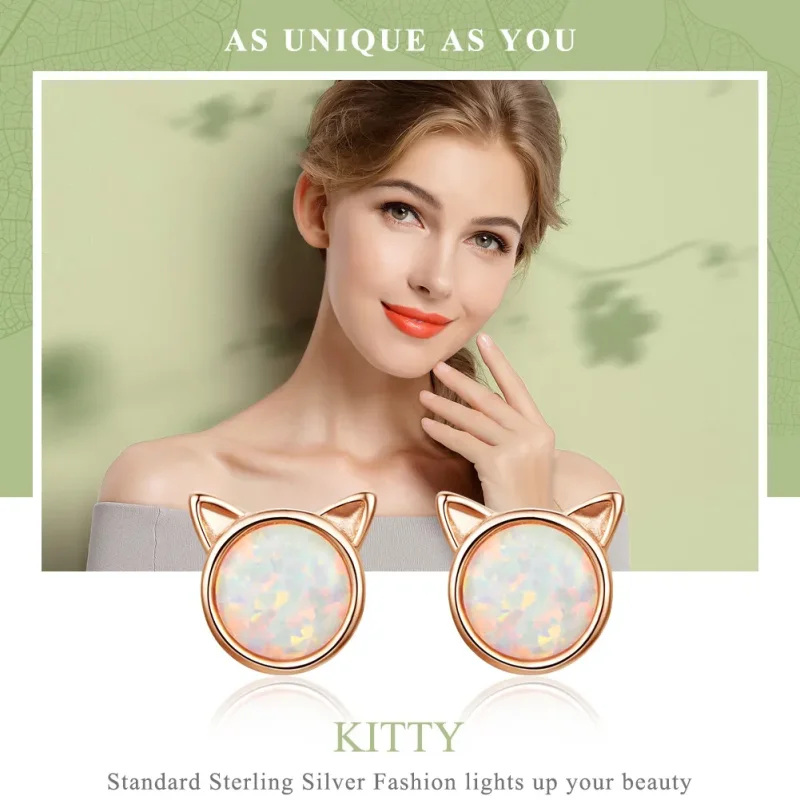 (imagine pentru) Cercei Tip Pandora cu Meow Star din aur rose - SCE538 - Vizualizare 2